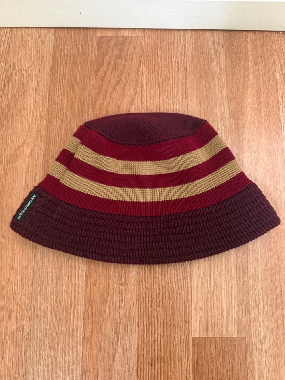 Dolce & Gabbana Red Maroon and Mustard Yellow Knit 100% Virgin Wool Bucket Hat